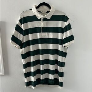 Green and White Striped Polo Shirt